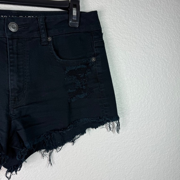 American‎ Eagle Outfitters Black Denim Shorts Hi-Rise Festival Distressed Size 8 - Picture 5 of 7